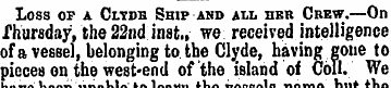 Loss op a Clyde Ship and all her Crew.—O...
