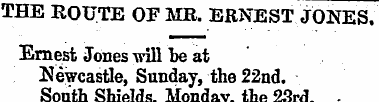 THE ROUTE OF MR. ERNEST JONES. Ernest Jo...