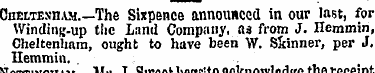 Cheltenham.— The Sixpence announced in o...