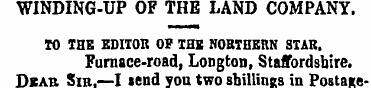 WINDING-UP OF THE LAND COMPANY. TO THE K...
