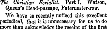 The Christian Socialist. Parti. Watson, ...