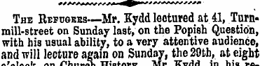 The Refugees—Mr. Kydd lectured at 41, Tu...