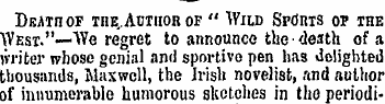 Death of the,. Author of " Wan Srdnis or...
