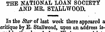 THE NATIONAL LOAN SOCIETY AND MR. STALLW...