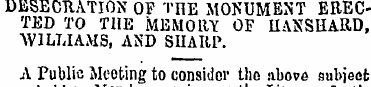 DESECRATION OF THE MONUMENT ERECTED TO T...