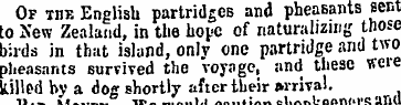 Of the English partridges and pheasants ...