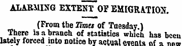 ALARMING EXTENT OF EMIGRATION. (From tbe...