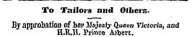 To Tailors and Others. By approbation Of...