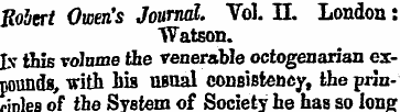 Robert Owen's Journal. Vol. II. London W...