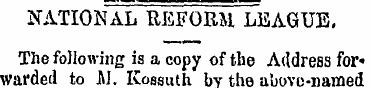 NATIONAL REFORM LEAGUE. The following is...