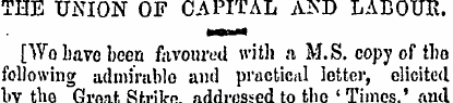 THE UNION OF CAPITAL AND LABOUR. [Wo hav...
