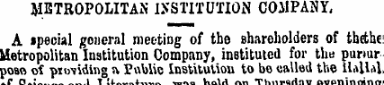 METROPOLITAN I.VSTITUTIOiN COMPANY, A sp...