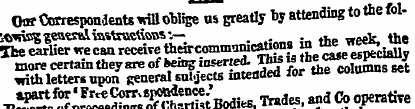 Oar Correspondents wul oblige us greatly...