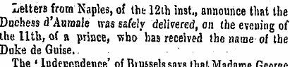 Letters from Naples, of the 12th inst., ...
