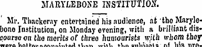 MABYLEBOKE INSTITUTION. Mr. Thackeray en...