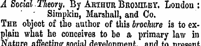 A Social Theory. By Arthur Bromiley. Lon...