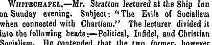 Whitechapel.-—Mr. Stratton lectured at t...