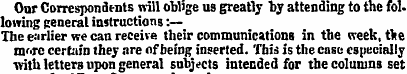 Our Correspondents will oblige us greatl...