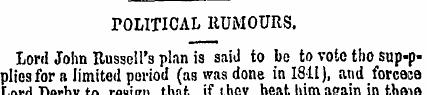 POLITICAL RUMOURS. Lord John Russell's p...