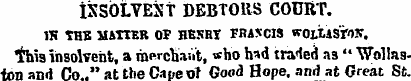 INSOLVENT DEBTORS COURT. IK ?HB MATTER O...