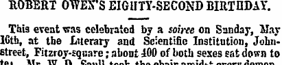 ROBERT OWEN'S EIGHTY-SECOND BIRTHDAY. Th...