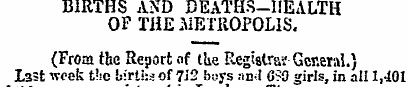 BIRTHS AND DEATHS-HEALTH OF THE . METROP...