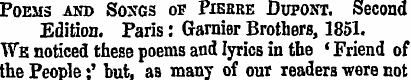 Poems and Songs of Pierre Dupont. Second...