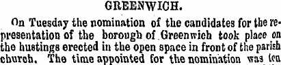 GREENWICH. On Tuesday the nomination of ...