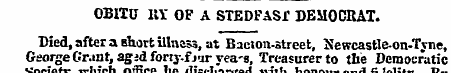 OBIHJ HY OF A STEDFASr DEMOCRAT. Died, a...
