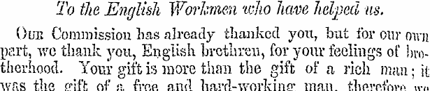 To the English Workmen who ham helped us...