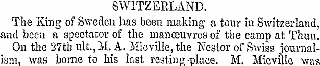 SWITZERLAND. The King of Sweden has been...