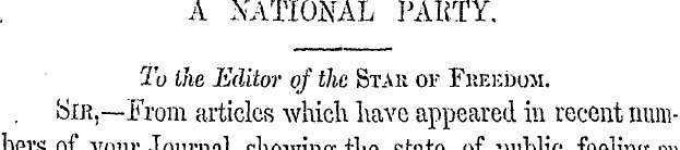 A NATIONAL PARTY. To the Editor of the S...