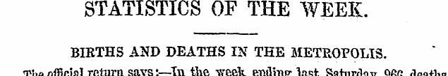 STATISTICS OF THE WEEK. BIRTHS AND DEATH...