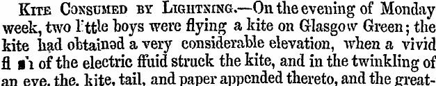 Kite Consumed by Lightning.—On the eveni...