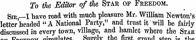 To the Editor of the Star of Freedom. Si...