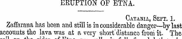 ERUPTION OF ETNA. Catania, Sept. 1. Zaff...