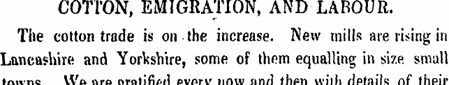 COTTON, EMIGRATION, AND LABOUR. The cott...