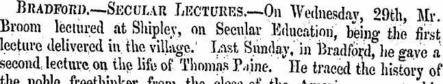 Bradford.—Secular Lectures.—Oh Wednesday...