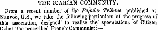 THE ICARIAN COMMUNITY. From a recent num...