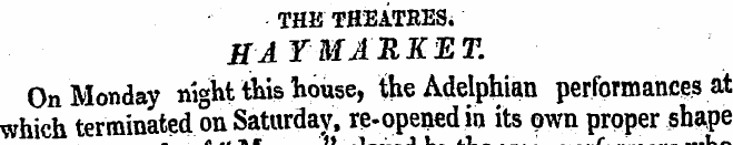 THE THEATRES. HAT MARKET. On Monday nigh...