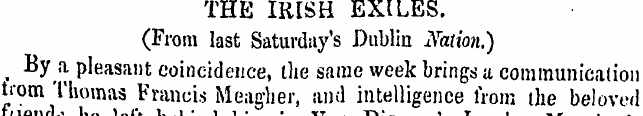 THE IRISH EXILES. (From last Saturday's ...