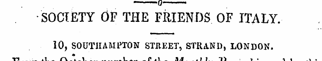 SOCIETY OF THE FRIENDS OF ITALY. 10, SOU...