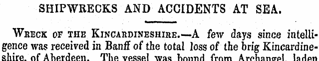 SHIPWRECKS AND ACCIDENTS AT SEA. Wreck o...