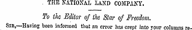 . THE NATIONAL LAND COMPANY. To the Edit...