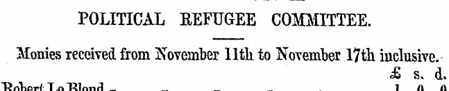POLITICAL EEFUGEE COMMITTEE. Monies rece...