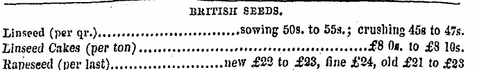 BRITISH SEEDS. Linseed (per qr.) sowing ...
