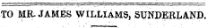 TO MR-JAMES WILLIAMS, SUNDERLAND.