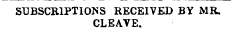 SUBSCRIPTIONS RECEIVED BY MR. CLEAVE.