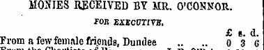 MONIES RECEIVED BY MR. O'CONNOR. TOIl EA...