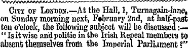 Crrr. of London.—At tho Hall, 1, Turnaga...